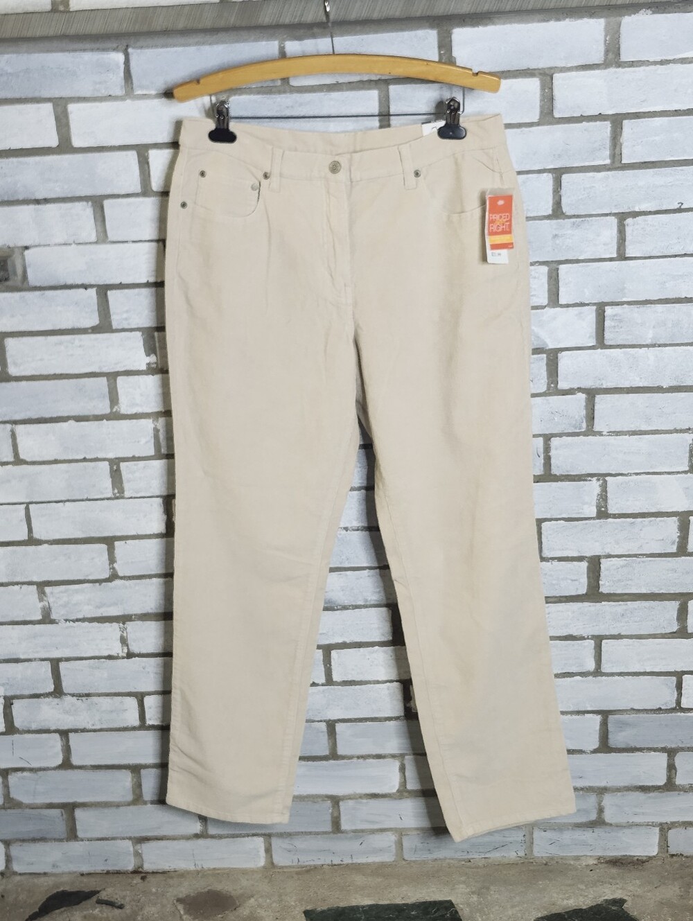 • NWT Vintage Fashion Bug Women’s Straight Leg Corduroy Pants Sz 16 Cream Pocket